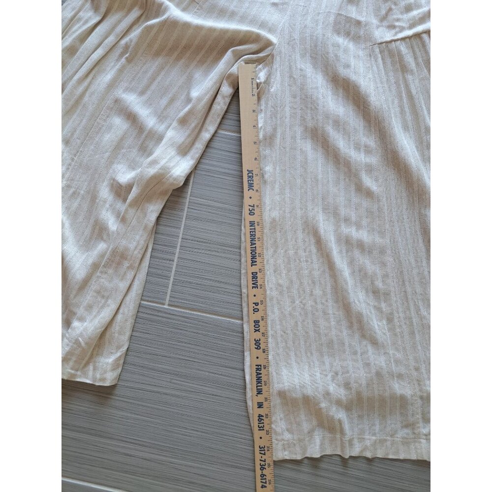 Maison Tara Beige Wide Leg Linen Bld Jumpsuit Belt Size 8 Sleeveless Striped - Picture 8 of 12
